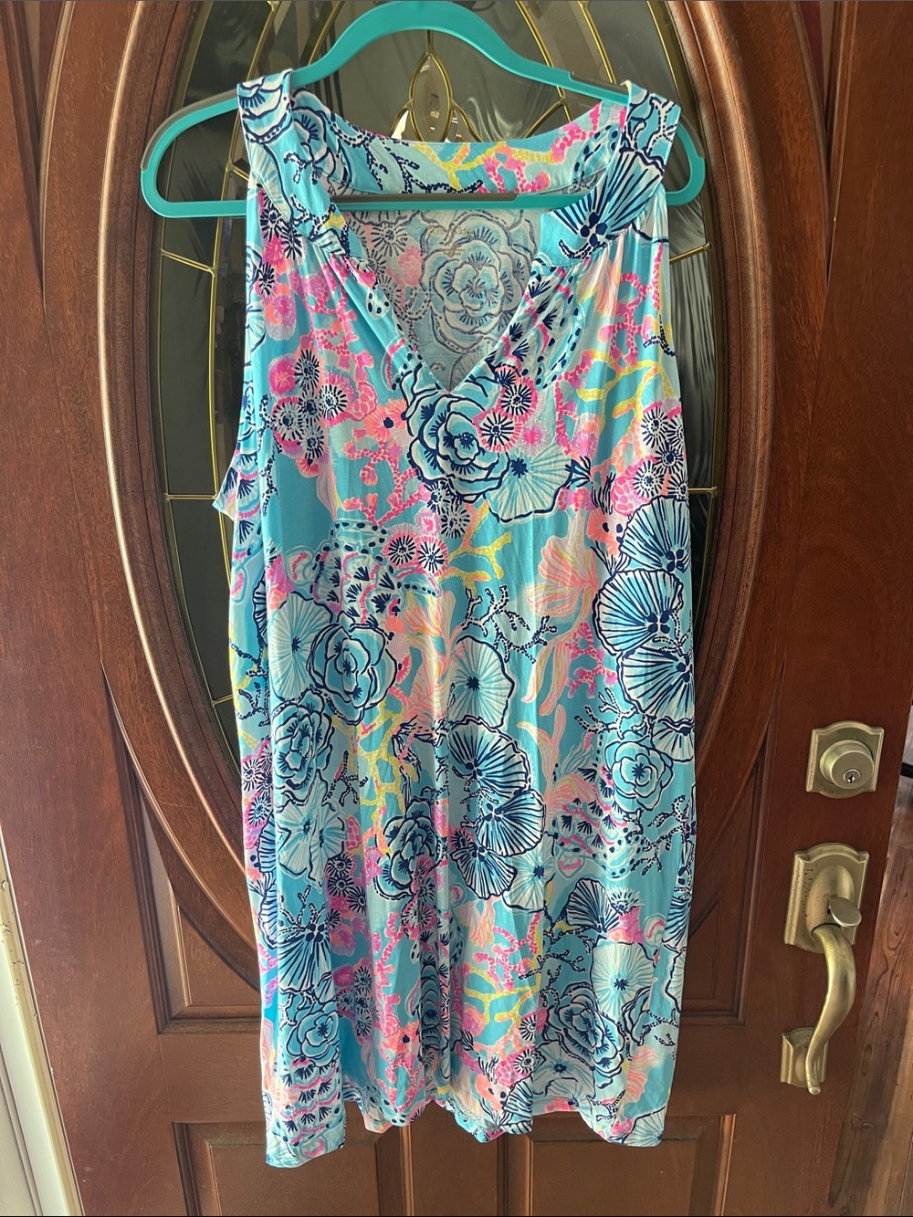 Lilly Pulitzer Sleeveless V-Neck Floral Print Dress in Aqua and Pink